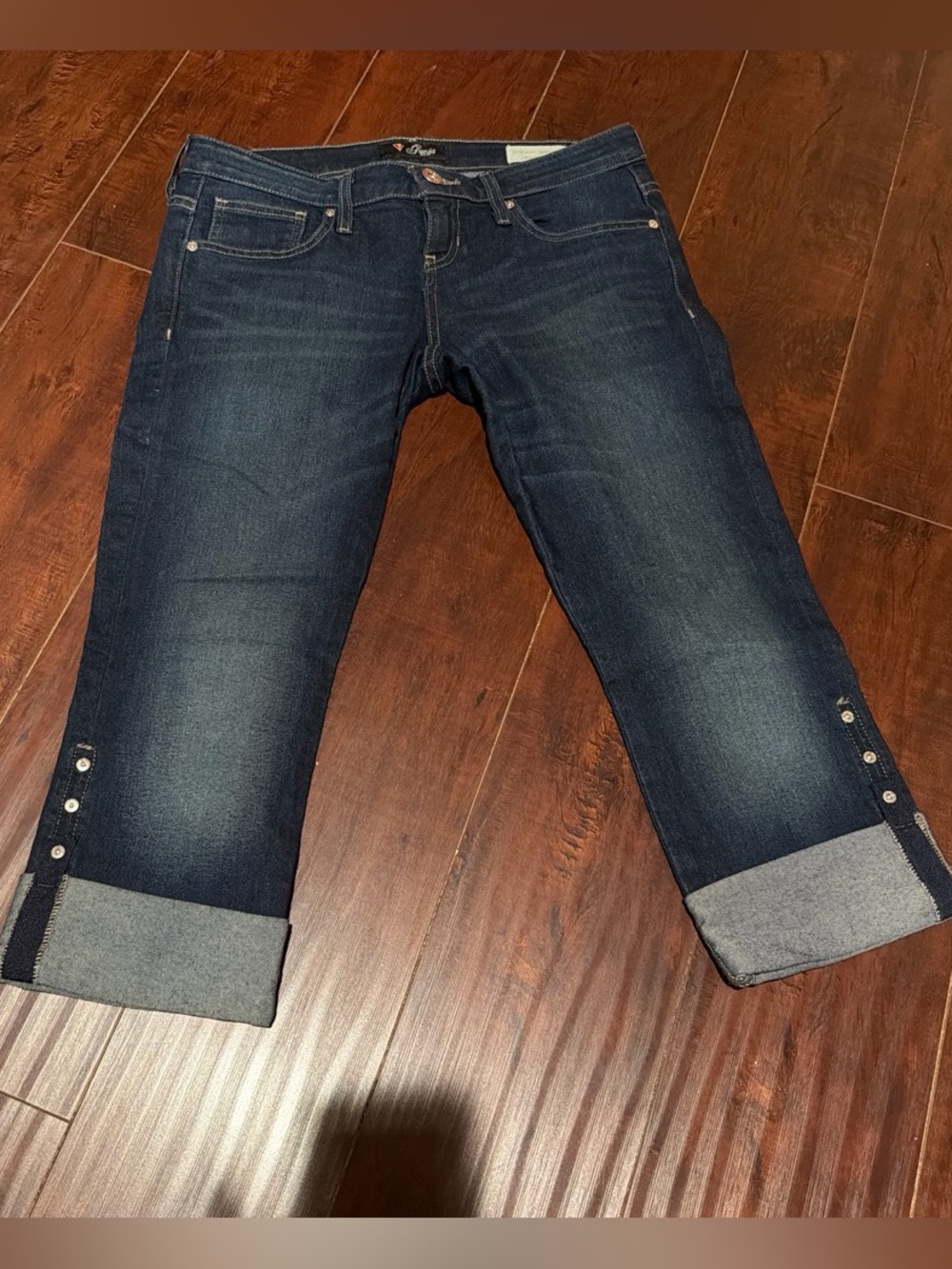 Guess Dark Blue Cropped Capri Jeans with Cuff Buttons